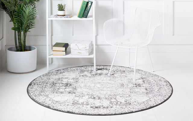 Ivory 3' x 3' Bromley Round Area Rug 100% Polypropylene With Cotton Backing Vintage Distressed Colorful Traditional Carpet for Living Dining Rooms Offices for Sale at Rug Engine
