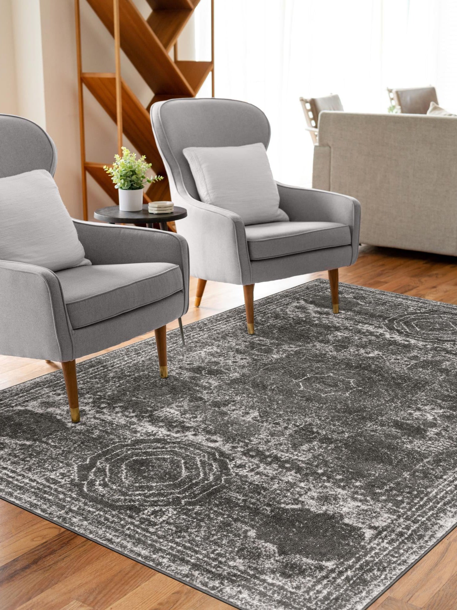 Dark Gray 9' x 12' Bromley Rectangle Area Rug 100% Polypropylene With Cotton Backing Vintage Distressed Colorful Traditional Carpet for Living Dining Rooms Offices for Sale at Rug Engine