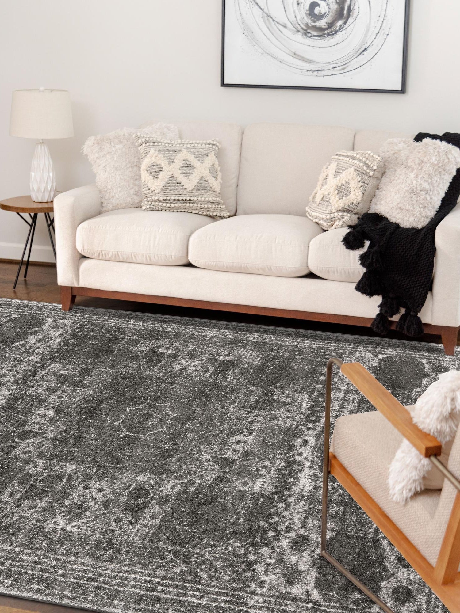 Dark Gray 9' x 12' Bromley Rectangle Area Rug 100% Polypropylene With Cotton Backing Vintage Distressed Colorful Traditional Carpet for Living Dining Rooms Offices for Sale at Rug Engine