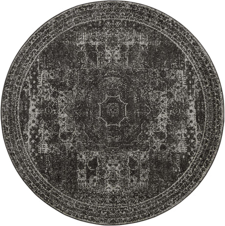 Dark Gray 7' 10 x 7' 10 Bromley Round Area Rug 100% Polypropylene With Cotton Backing Vintage Distressed Colorful Traditional Carpet for Living Dining Rooms Offices for Sale at Rug Engine