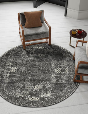 Dark Gray 3' 1 x 3' 1 Bromley Round Area Rug 100% Polypropylene With Cotton Backing Vintage Distressed Colorful Traditional Carpet for Living Dining Rooms Offices for Sale at Rug Engine