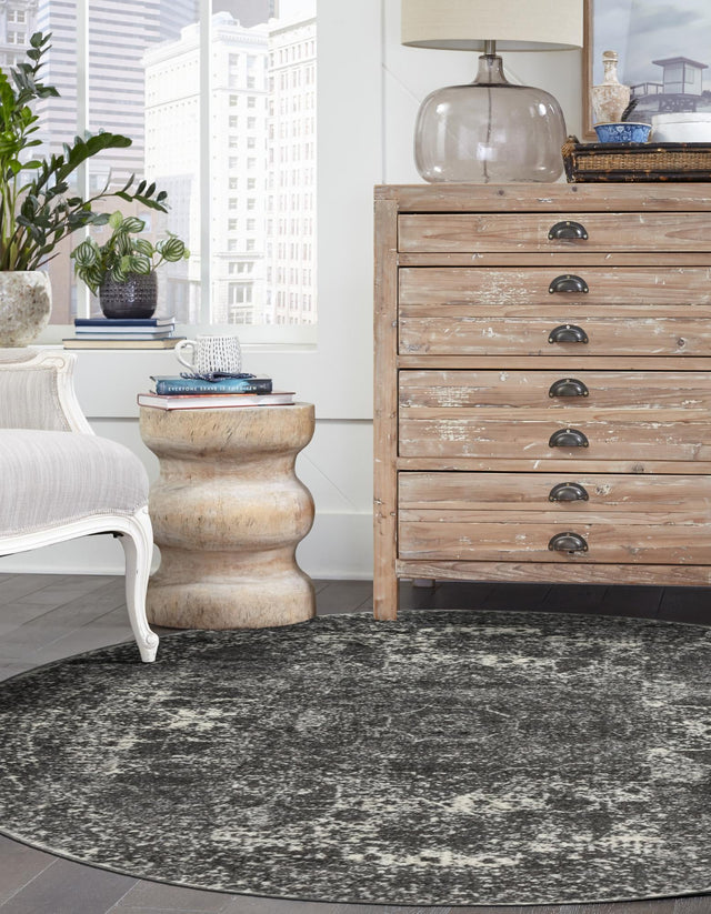 Dark Gray 3' 1 x 3' 1 Bromley Round Area Rug 100% Polypropylene With Cotton Backing Vintage Distressed Colorful Traditional Carpet for Living Dining Rooms Offices for Sale at Rug Engine