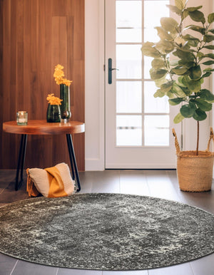 Dark Gray 5' 3 x 5' 3 Bromley Round Area Rug 100% Polypropylene With Cotton Backing Vintage Distressed Colorful Traditional Carpet for Living Dining Rooms Offices for Sale at Rug Engine