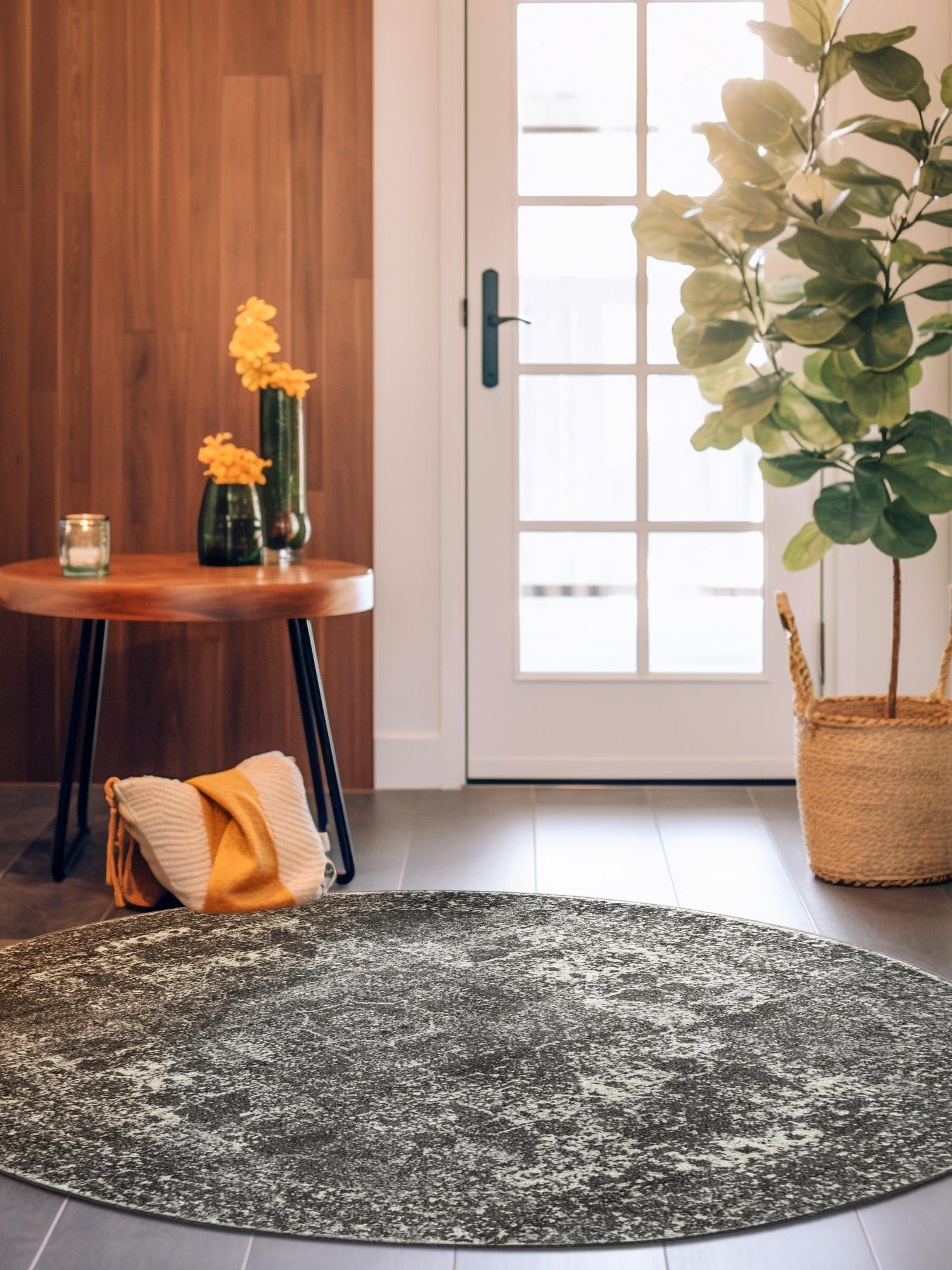 Dark Gray 3' 1 x 3' 1 Bromley Round Area Rug 100% Polypropylene With Cotton Backing Vintage Distressed Colorful Traditional Carpet for Living Dining Rooms Offices for Sale at Rug Engine