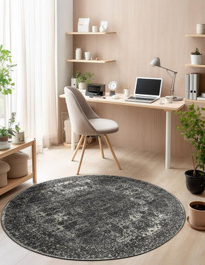 Dark Gray 5' 3 x 5' 3 Bromley Round Area Rug 100% Polypropylene With Cotton Backing Vintage Distressed Colorful Traditional Carpet for Living Dining Rooms Offices for Sale at Rug Engine