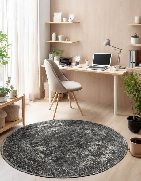 Dark Gray 5' 3 x 5' 3 Bromley Round Area Rug 100% Polypropylene With Cotton Backing Vintage Distressed Colorful Traditional Carpet for Living Dining Rooms Offices for Sale at Rug Engine