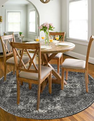 Dark Gray 3' 1 x 3' 1 Bromley Round Area Rug 100% Polypropylene With Cotton Backing Vintage Distressed Colorful Traditional Carpet for Living Dining Rooms Offices for Sale at Rug Engine