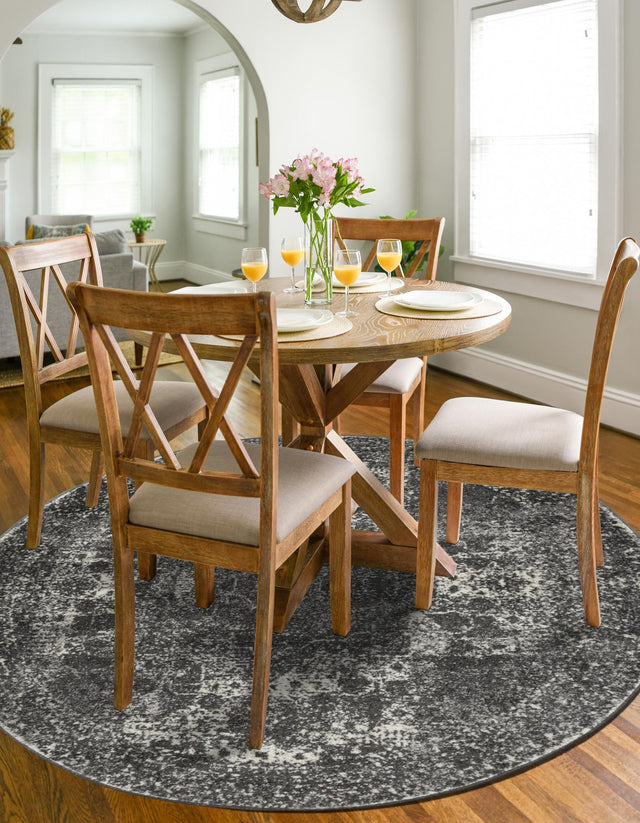 Dark Gray 5' 3 x 5' 3 Bromley Round Area Rug 100% Polypropylene With Cotton Backing Vintage Distressed Colorful Traditional Carpet for Living Dining Rooms Offices for Sale at Rug Engine