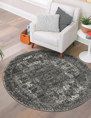 Dark Gray 3' 1 x 3' 1 Bromley Round Area Rug 100% Polypropylene With Cotton Backing Vintage Distressed Colorful Traditional Carpet for Living Dining Rooms Offices for Sale at Rug Engine