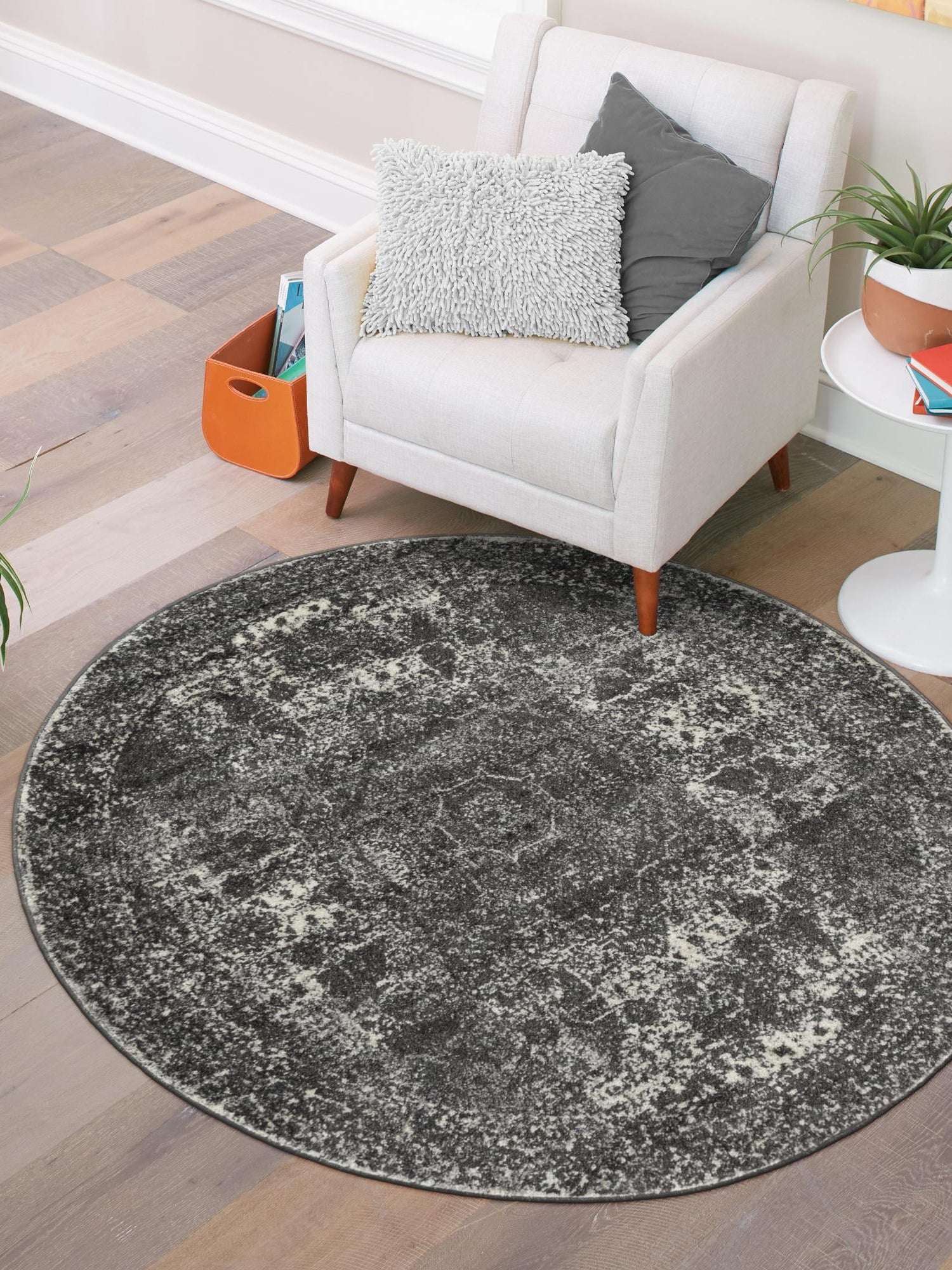 Dark Gray 5' 3 x 5' 3 Bromley Round Area Rug 100% Polypropylene With Cotton Backing Vintage Distressed Colorful Traditional Carpet for Living Dining Rooms Offices for Sale at Rug Engine
