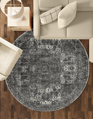 Dark Gray 5' 3 x 5' 3 Bromley Round Area Rug 100% Polypropylene With Cotton Backing Vintage Distressed Colorful Traditional Carpet for Living Dining Rooms Offices for Sale at Rug Engine