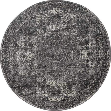 Dark Gray 5' 3 x 5' 3 Bromley Round Area Rug 100% Polypropylene With Cotton Backing Vintage Distressed Colorful Traditional Carpet for Living Dining Rooms Offices for Sale at Rug Engine