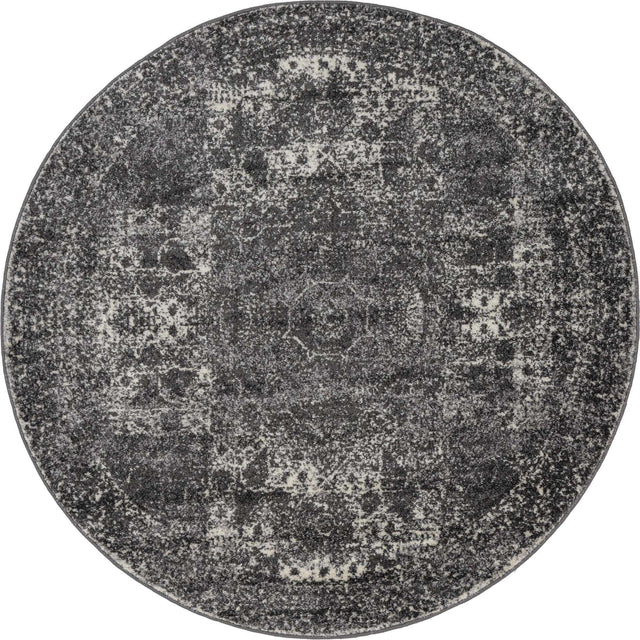 Dark Gray 5' 3 x 5' 3 Bromley Round Area Rug 100% Polypropylene With Cotton Backing Vintage Distressed Colorful Traditional Carpet for Living Dining Rooms Offices for Sale at Rug Engine