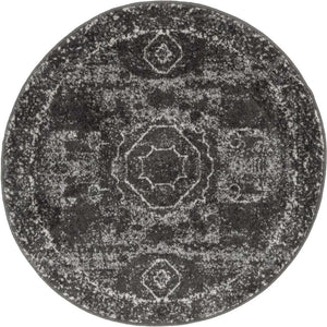 Dark Gray 3' 1 x 3' 1 Bromley Round Area Rug 100% Polypropylene With Cotton Backing Vintage Distressed Colorful Traditional Carpet for Living Dining Rooms Offices for Sale at Rug Engine