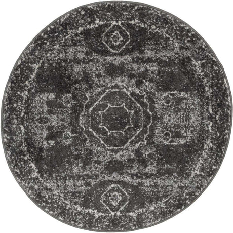 Dark Gray 3' 1 x 3' 1 Bromley Round Area Rug 100% Polypropylene With Cotton Backing Vintage Distressed Colorful Traditional Carpet for Living Dining Rooms Offices for Sale at Rug Engine