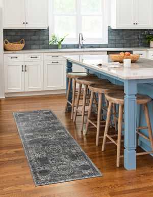 Dark Gray 2' x 9' Bromley Runner Area Rug 100% Polypropylene With Cotton Backing Vintage Distressed Colorful Traditional Carpet for Living Dining Rooms Offices for Sale at Rug Engine