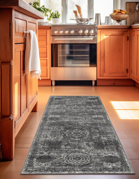 Dark Gray 2' x 9' Bromley Runner Area Rug 100% Polypropylene With Cotton Backing Vintage Distressed Colorful Traditional Carpet for Living Dining Rooms Offices for Sale at Rug Engine