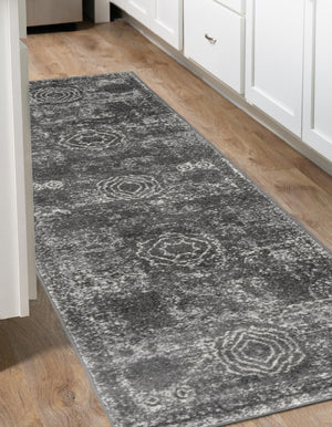 Dark Gray 2' x 9' Bromley Runner Area Rug 100% Polypropylene With Cotton Backing Vintage Distressed Colorful Traditional Carpet for Living Dining Rooms Offices for Sale at Rug Engine