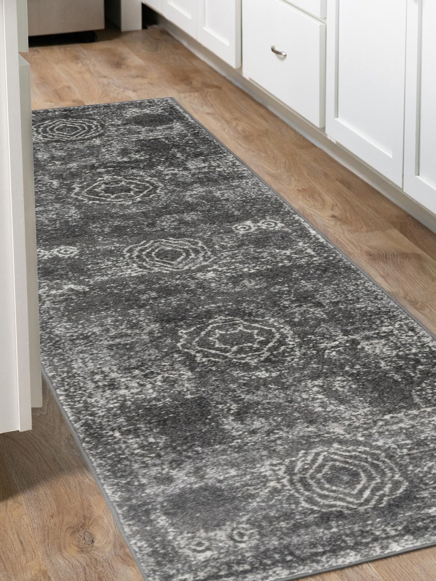 Dark Gray 2' x 7' 1 Bromley Runner Area Rug 100% Polypropylene With Cotton Backing Vintage Distressed Colorful Traditional Carpet for Living Dining Rooms Offices for Sale at Rug Engine