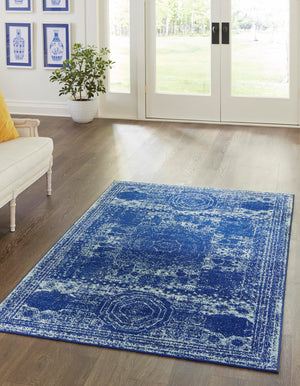 Navy Blue 6' 1 x 9' Bromley Rectangle Area Rug 100% Polypropylene With Cotton Backing Vintage Distressed Colorful Traditional Carpet for Living Dining Rooms Offices for Sale at Rug Engine
