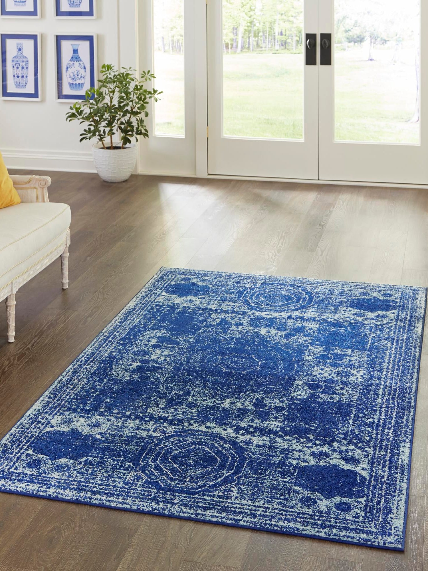 Navy Blue 2' x 3' 1 Bromley Rectangle Area Rug 100% Polypropylene With Cotton Backing Vintage Distressed Colorful Traditional Carpet for Living Dining Rooms Offices for Sale at Rug Engine