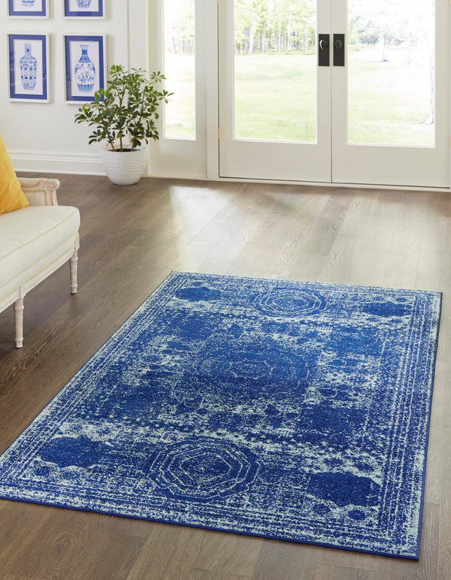 Aqua 7' 10 x 10' Bromley Rectangle Area Rug 100% Polypropylene With Cotton Backing Vintage Distressed Colorful Traditional Carpet for Living Dining Rooms Offices for Sale at Rug Engine