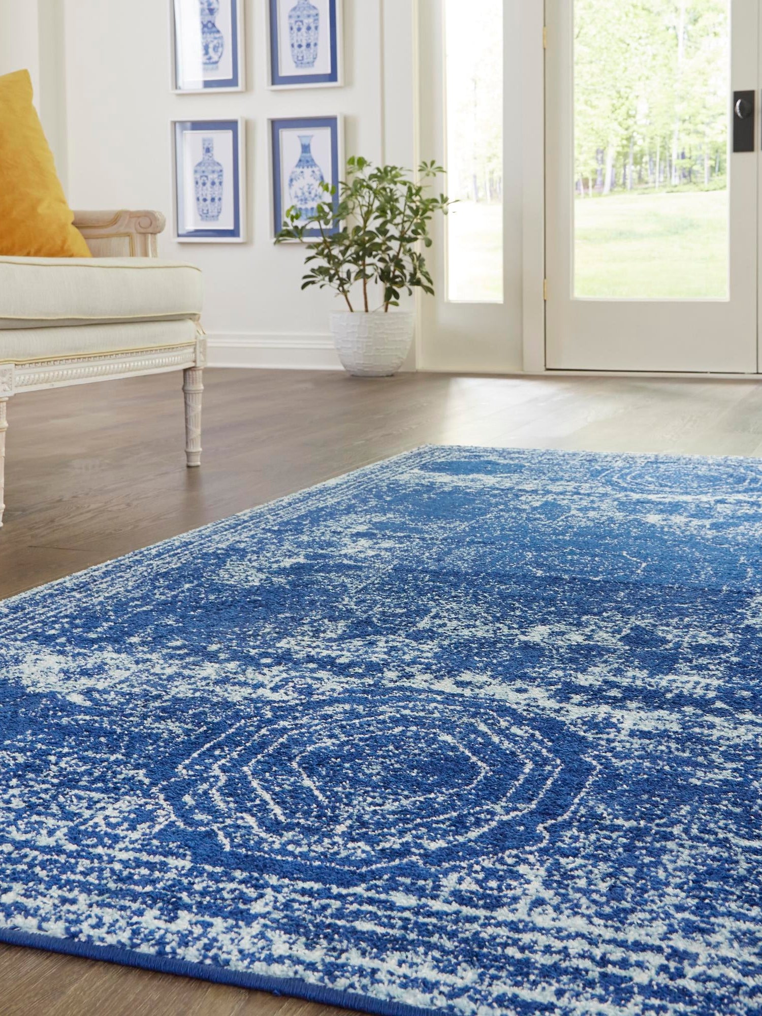 Navy Blue 6' 1 x 9' Bromley Rectangle Area Rug 100% Polypropylene With Cotton Backing Vintage Distressed Colorful Traditional Carpet for Living Dining Rooms Offices for Sale at Rug Engine