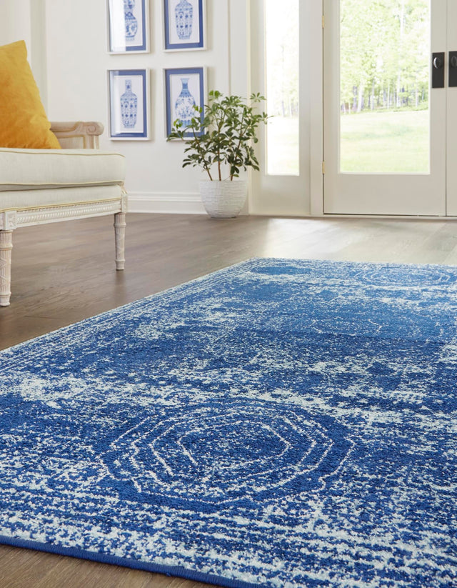 Navy Blue 6' 1 x 9' Bromley Rectangle Area Rug 100% Polypropylene With Cotton Backing Vintage Distressed Colorful Traditional Carpet for Living Dining Rooms Offices for Sale at Rug Engine