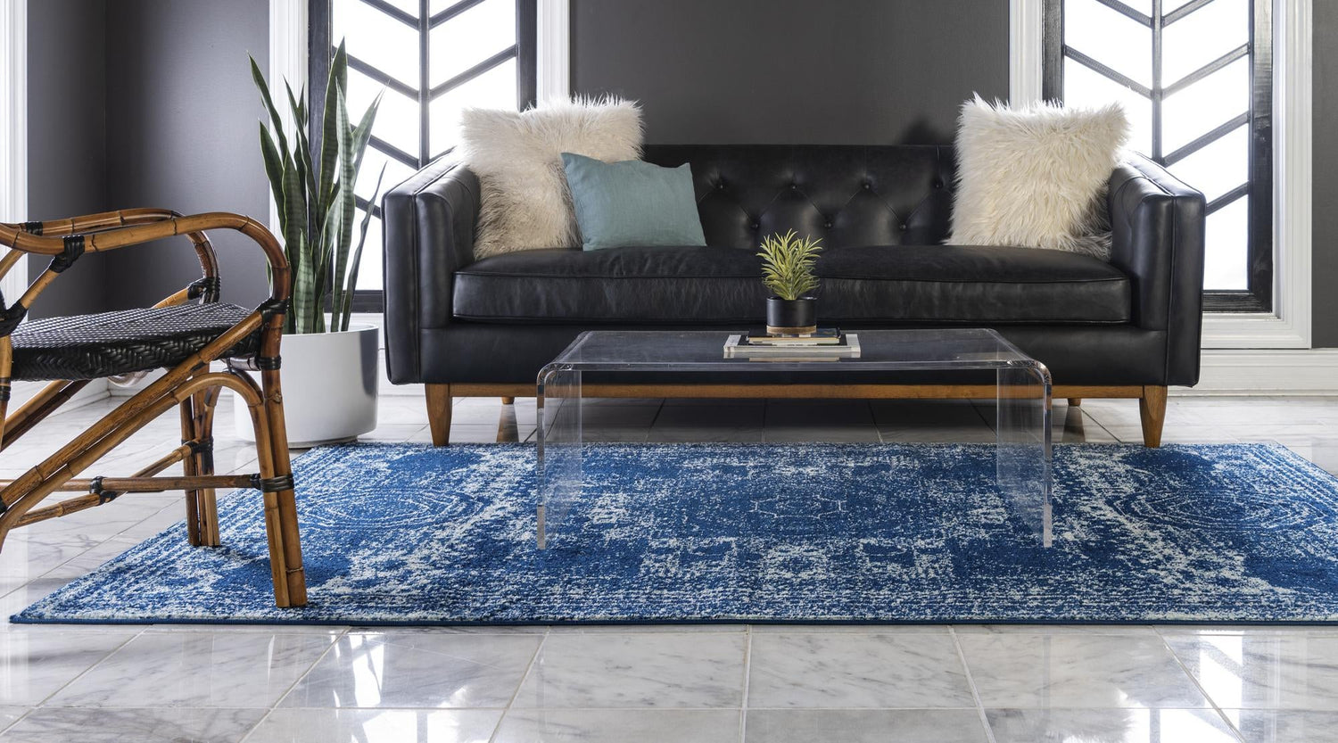 Navy Blue 2' x 3' 1 Bromley Rectangle Area Rug 100% Polypropylene With Cotton Backing Vintage Distressed Colorful Traditional Carpet for Living Dining Rooms Offices for Sale at Rug Engine