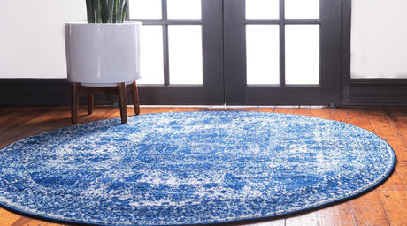 Navy Blue 3' x 3' Bromley Round Area Rug 100% Polypropylene With Cotton Backing Vintage Distressed Colorful Traditional Carpet for Living Dining Rooms Offices for Sale at Rug Engine