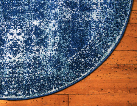Navy Blue 3' x 3' Bromley Round Area Rug 100% Polypropylene With Cotton Backing Vintage Distressed Colorful Traditional Carpet for Living Dining Rooms Offices for Sale at Rug Engine