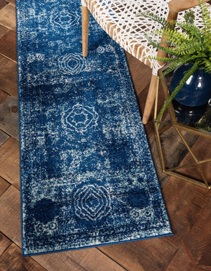 Navy Blue 2' x 8' 8 Bromley Runner Area Rug 100% Polypropylene With Cotton Backing Vintage Distressed Colorful Traditional Carpet for Living Dining Rooms Offices for Sale at Rug Engine