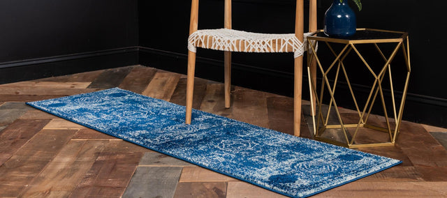 Navy Blue 2' x 8' 8 Bromley Runner Area Rug 100% Polypropylene With Cotton Backing Vintage Distressed Colorful Traditional Carpet for Living Dining Rooms Offices for Sale at Rug Engine