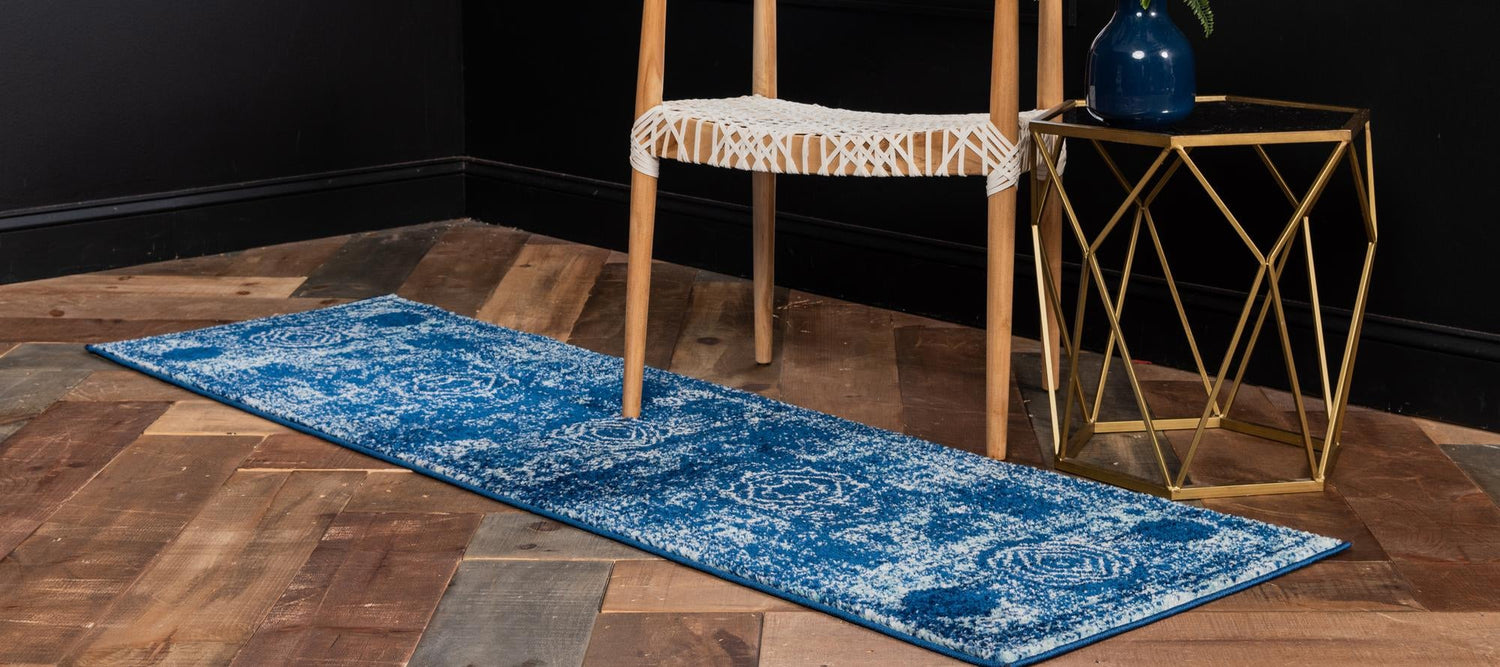 Navy Blue 2' x 13' 1 Bromley Runner Area Rug 100% Polypropylene With Cotton Backing Vintage Distressed Colorful Traditional Carpet for Living Dining Rooms Offices for Sale at Rug Engine
