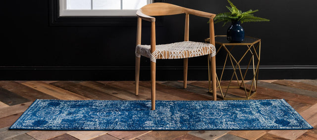 Navy Blue 2' x 8' 8 Bromley Runner Area Rug 100% Polypropylene With Cotton Backing Vintage Distressed Colorful Traditional Carpet for Living Dining Rooms Offices for Sale at Rug Engine
