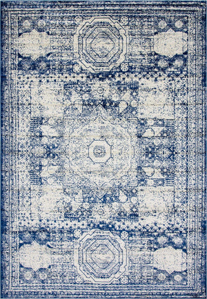 Ivory and Blue 10' x 14' 1 Bromley Rectangle Area Rug 100% Polypropylene With Cotton Backing Vintage Distressed Colorful Traditional Carpet for Living Dining Rooms Offices for Sale at Rug Engine