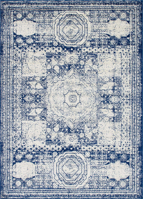 Ivory and Blue 9' x 12' Bromley Rectangle Area Rug 100% Polypropylene With Cotton Backing Vintage Distressed Colorful Traditional Carpet for Living Dining Rooms Offices for Sale at Rug Engine