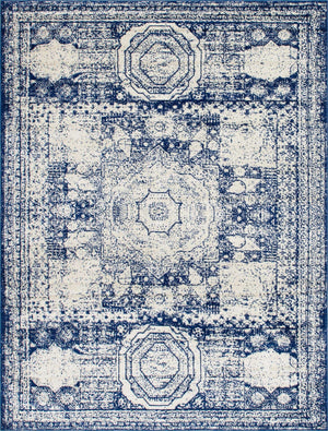 Ivory and Blue 7' 10 x 10' Bromley Rectangle Area Rug 100% Polypropylene With Cotton Backing Vintage Distressed Colorful Traditional Carpet for Living Dining Rooms Offices for Sale at Rug Engine
