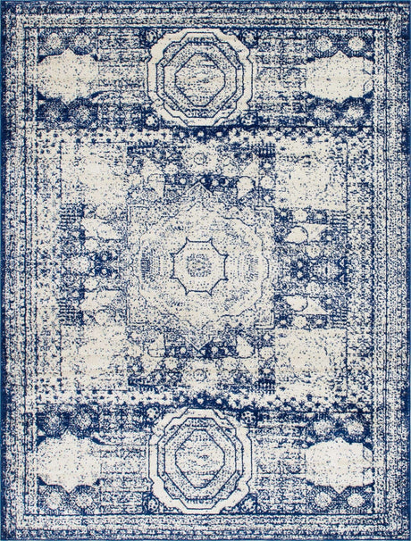 Ivory and Blue 7' 10 x 10' Bromley Rectangle Area Rug 100% Polypropylene With Cotton Backing Vintage Distressed Colorful Traditional Carpet for Living Dining Rooms Offices for Sale at Rug Engine
