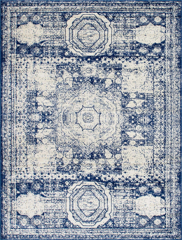 Ivory and Blue 7' 10 x 10' Bromley Rectangle Area Rug 100% Polypropylene With Cotton Backing Vintage Distressed Colorful Traditional Carpet for Living Dining Rooms Offices for Sale at Rug Engine