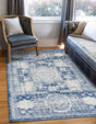 Ivory and Blue 5' 3 x 8' Bromley Rectangle Area Rug 100% Polypropylene With Cotton Backing Vintage Distressed Colorful Traditional Carpet for Living Dining Rooms Offices for Sale at Rug Engine