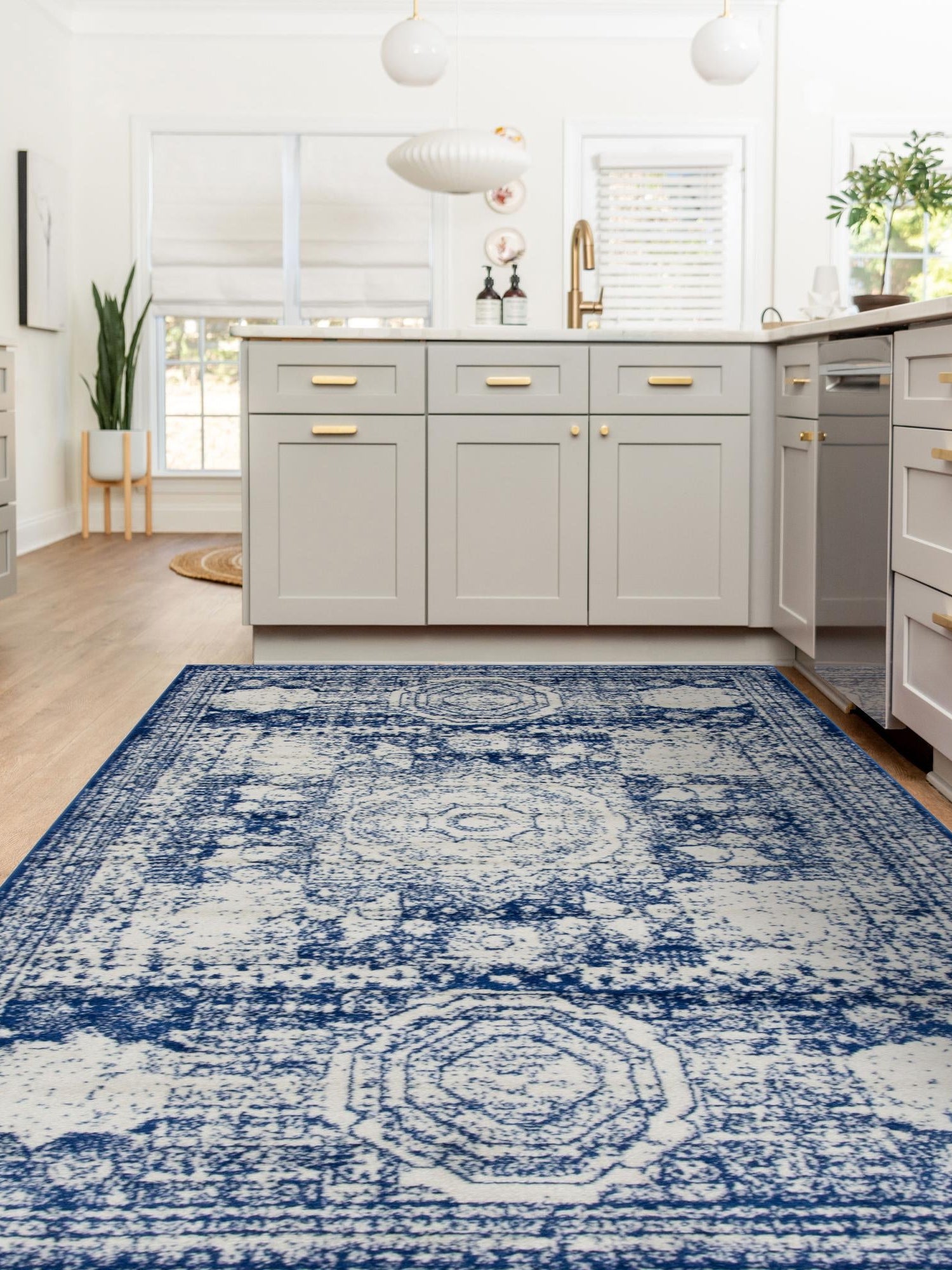 Ivory and Blue 6' 1 x 9' Bromley Rectangle Area Rug 100% Polypropylene With Cotton Backing Vintage Distressed Colorful Traditional Carpet for Living Dining Rooms Offices for Sale at Rug Engine
