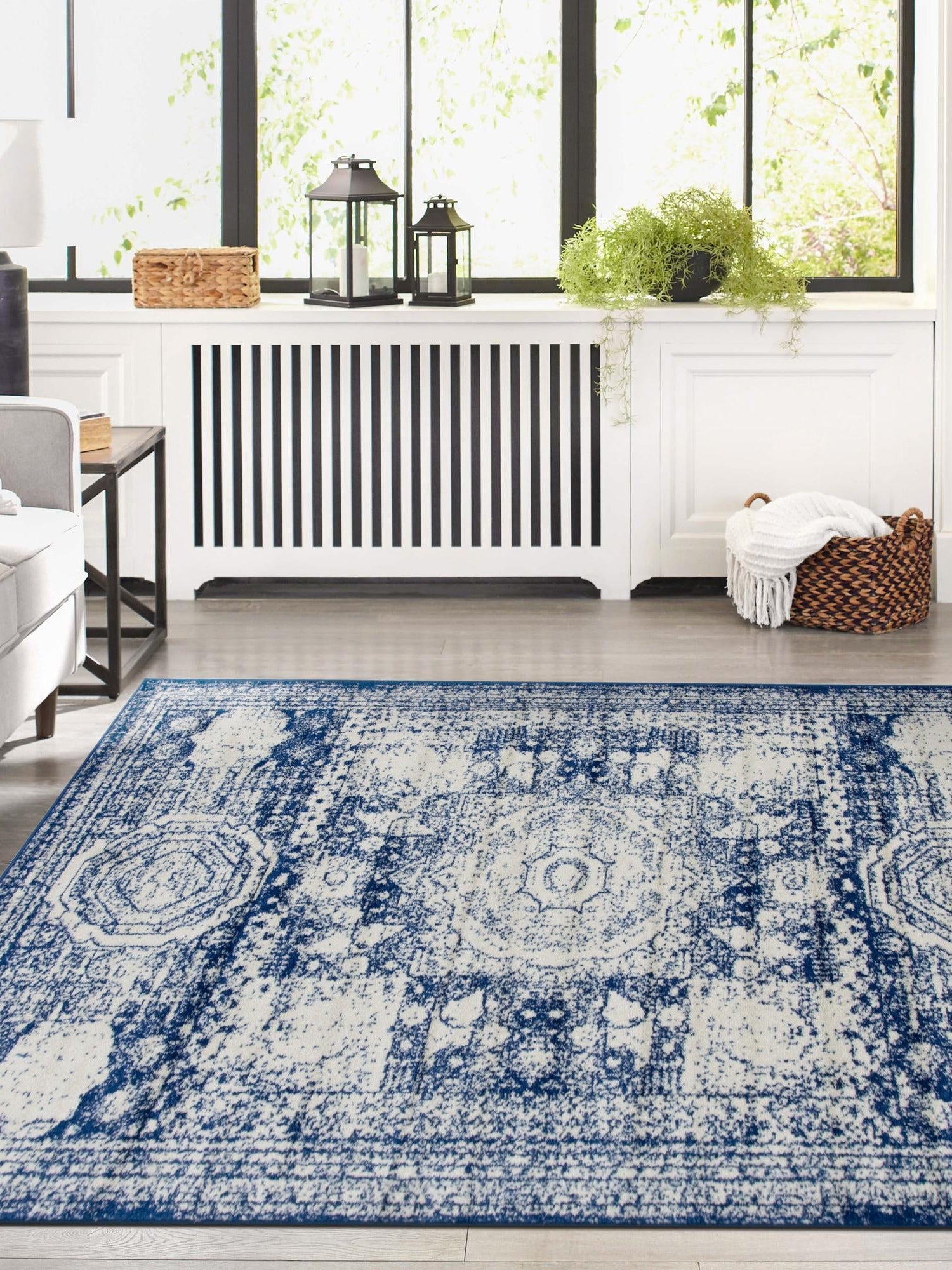 Ivory and Blue 5' 3 x 8' Bromley Rectangle Area Rug 100% Polypropylene With Cotton Backing Vintage Distressed Colorful Traditional Carpet for Living Dining Rooms Offices for Sale at Rug Engine