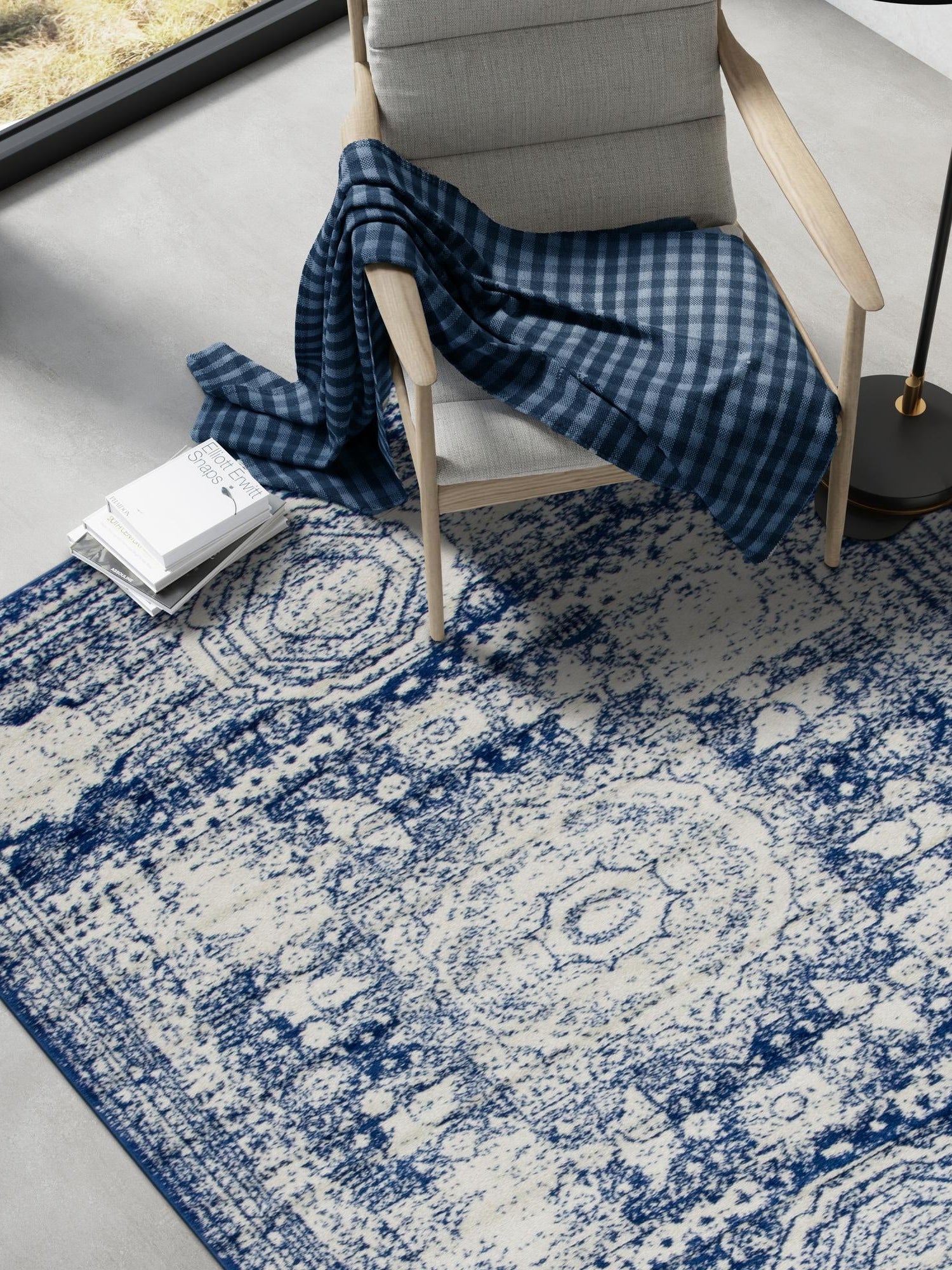 Ivory and Blue 5' 3 x 8' Bromley Rectangle Area Rug 100% Polypropylene With Cotton Backing Vintage Distressed Colorful Traditional Carpet for Living Dining Rooms Offices for Sale at Rug Engine