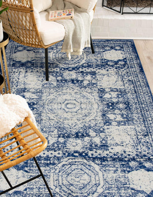 Ivory and Blue 5' 3 x 8' Bromley Rectangle Area Rug 100% Polypropylene With Cotton Backing Vintage Distressed Colorful Traditional Carpet for Living Dining Rooms Offices for Sale at Rug Engine