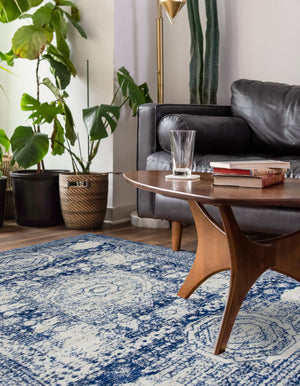 Ivory and Blue 7' 10 x 11' Bromley Rectangle Area Rug 100% Polypropylene With Cotton Backing Vintage Distressed Colorful Traditional Carpet for Living Dining Rooms Offices for Sale at Rug Engine