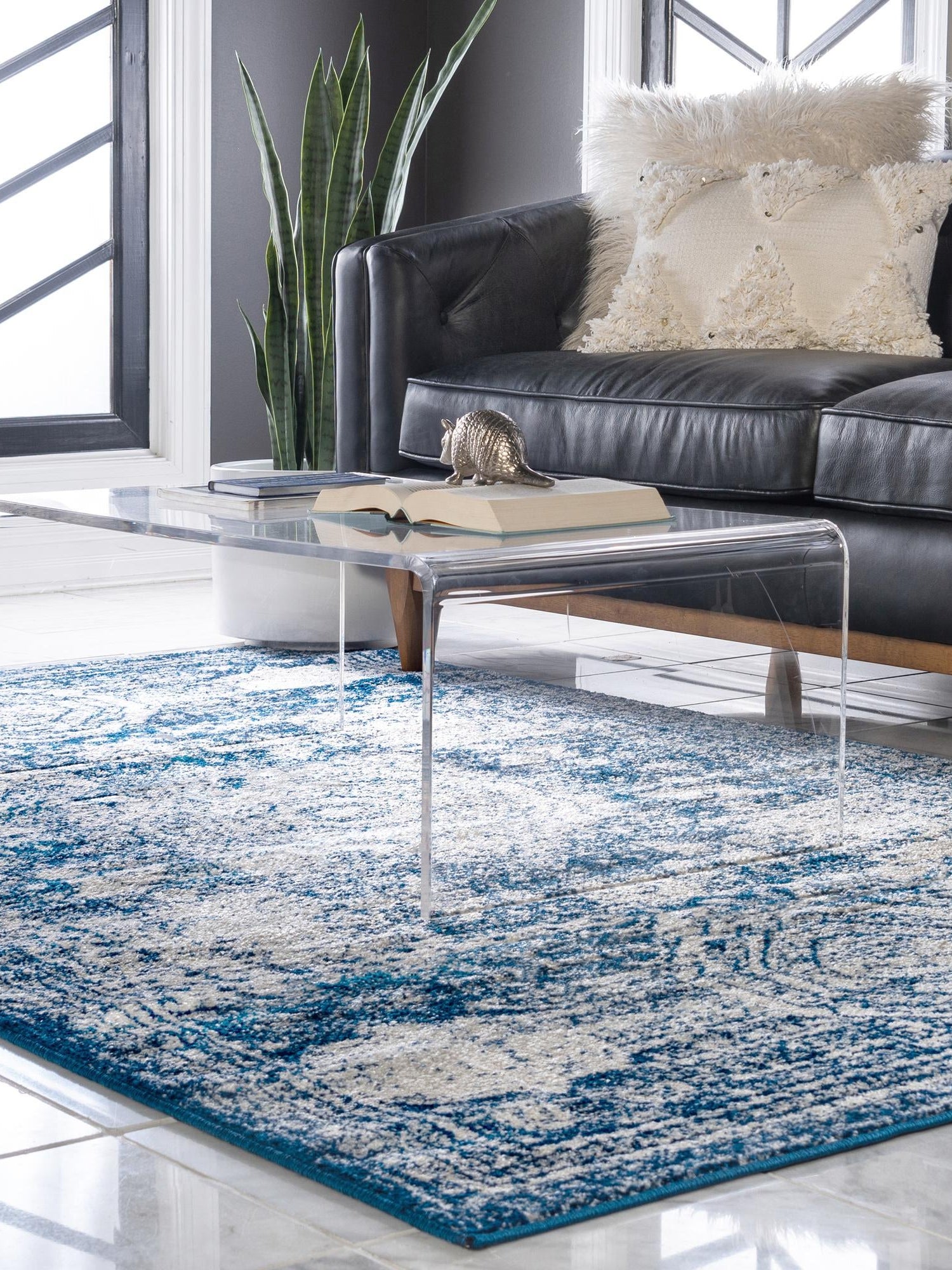 Ivory and Blue 5' 3 x 8' Bromley Rectangle Area Rug 100% Polypropylene With Cotton Backing Vintage Distressed Colorful Traditional Carpet for Living Dining Rooms Offices for Sale at Rug Engine