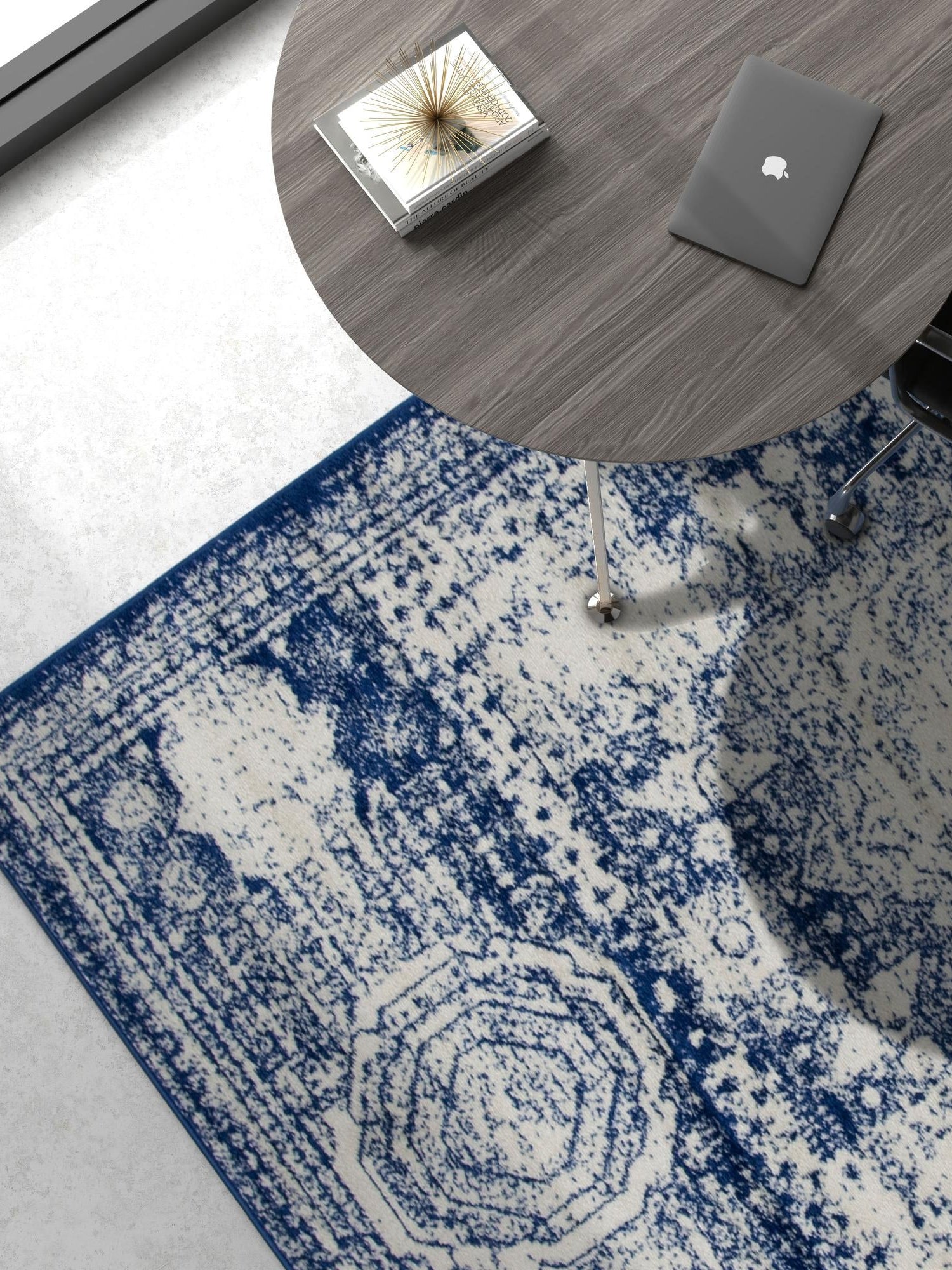 Ivory and Blue 5' 3 x 8' Bromley Rectangle Area Rug 100% Polypropylene With Cotton Backing Vintage Distressed Colorful Traditional Carpet for Living Dining Rooms Offices for Sale at Rug Engine