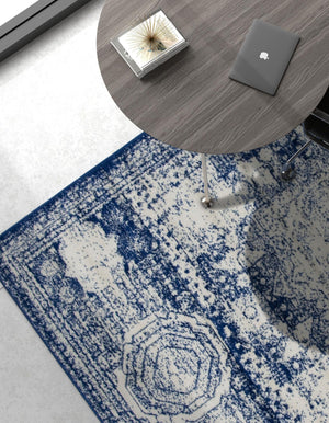 Ivory and Blue 5' 3 x 8' Bromley Rectangle Area Rug 100% Polypropylene With Cotton Backing Vintage Distressed Colorful Traditional Carpet for Living Dining Rooms Offices for Sale at Rug Engine