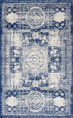 Ivory and Blue 5' 3 x 8' Bromley Rectangle Area Rug 100% Polypropylene With Cotton Backing Vintage Distressed Colorful Traditional Carpet for Living Dining Rooms Offices for Sale at Rug Engine